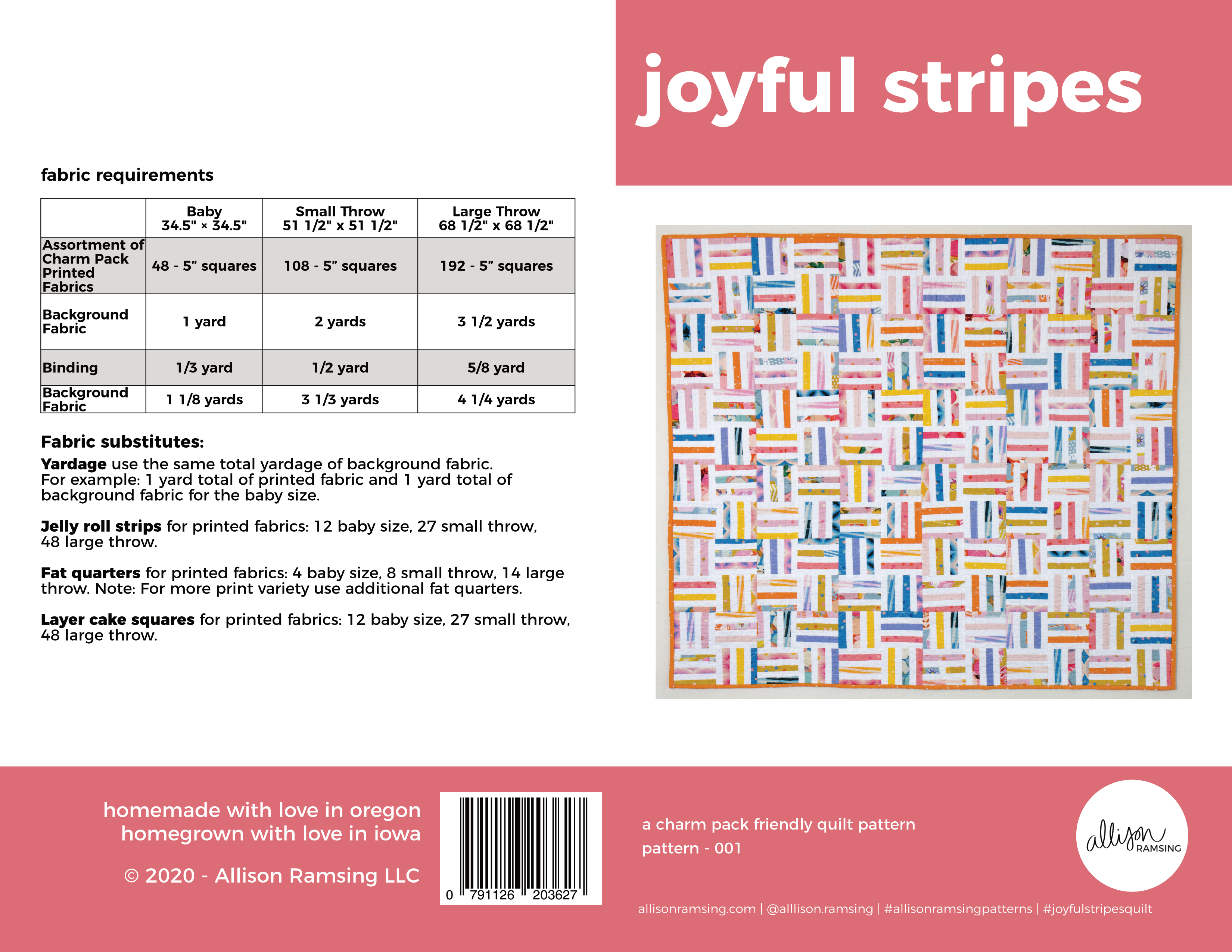 Joyful Stripes Quilt Pattern - Printed