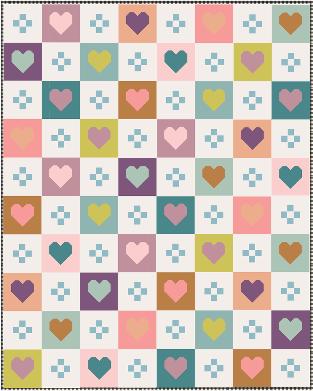 Cozy Checkered Hearts PAPER Quilt Pattern