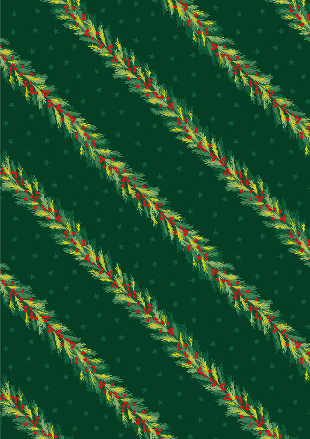 Spruce Garland on Green w/Gold Metallic Christmas in Bluebell Wood by Lewis and Irene