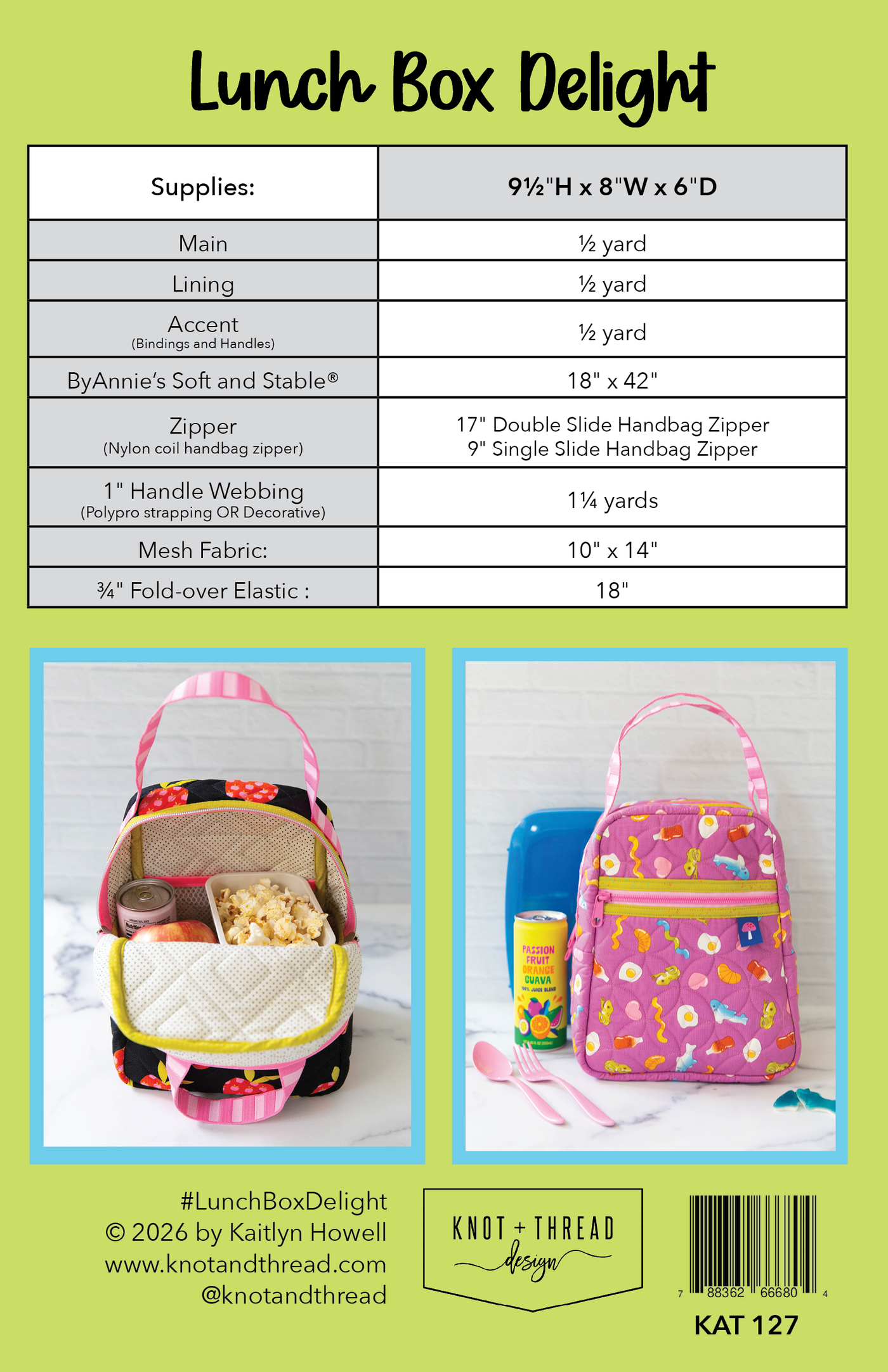 Lunch Box Delight Paper Pattern by Knot & Thread