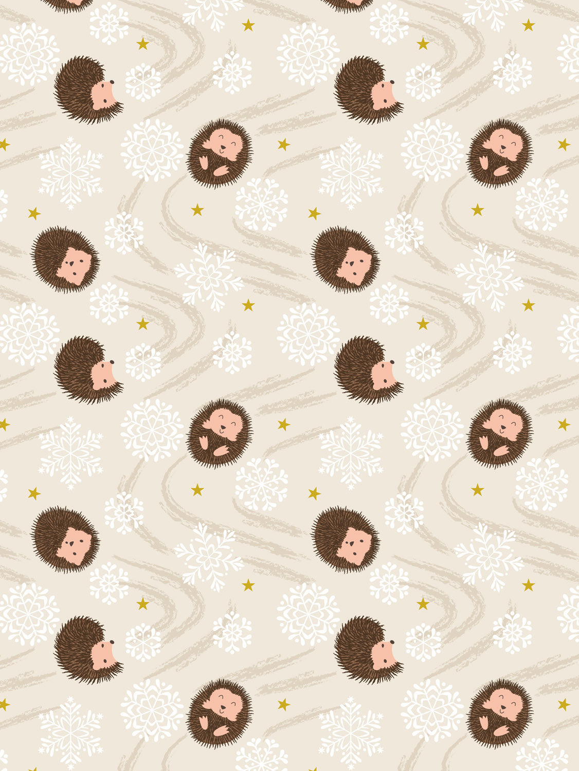 Snowflake Hedgehogs on Cream w/Gold Metallic Christmas in Bluebell Wood by Lewis and Irene