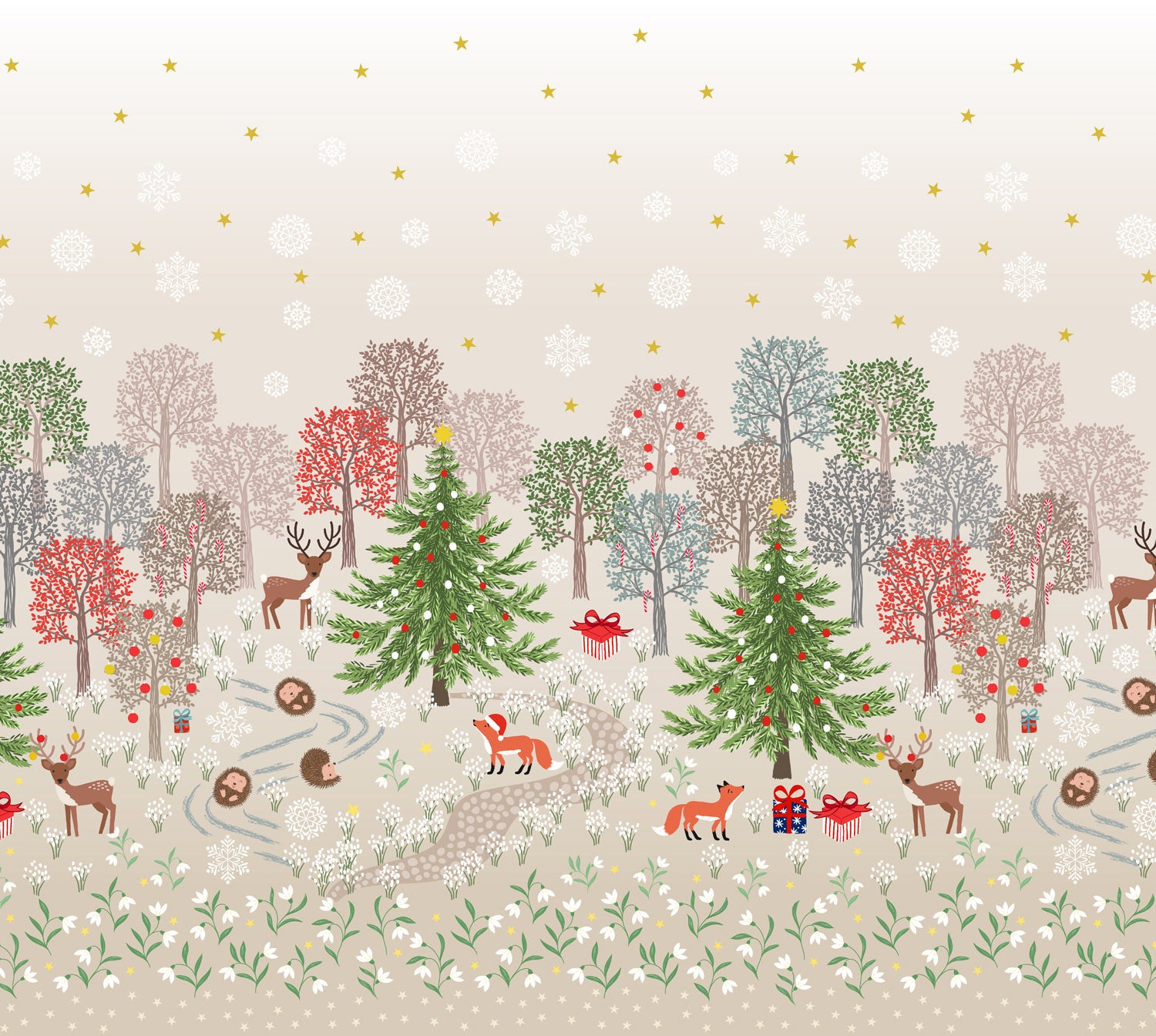 Border Panel Christmas in Bluebell Wood by Lewis and Irene