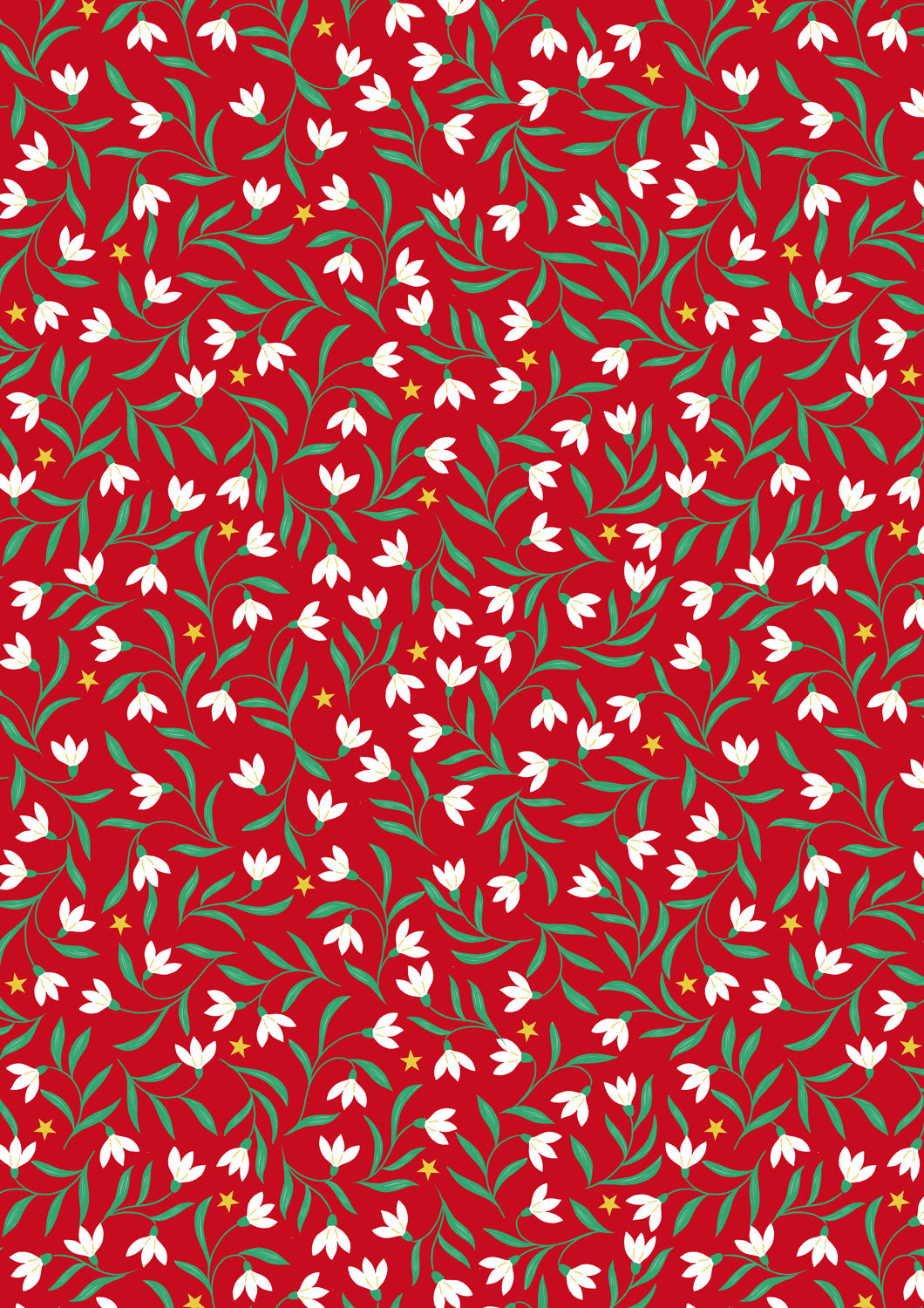 Snowdrops on Red w/Gold Metallic Christmas in Bluebell Wood by Lewis and Irene