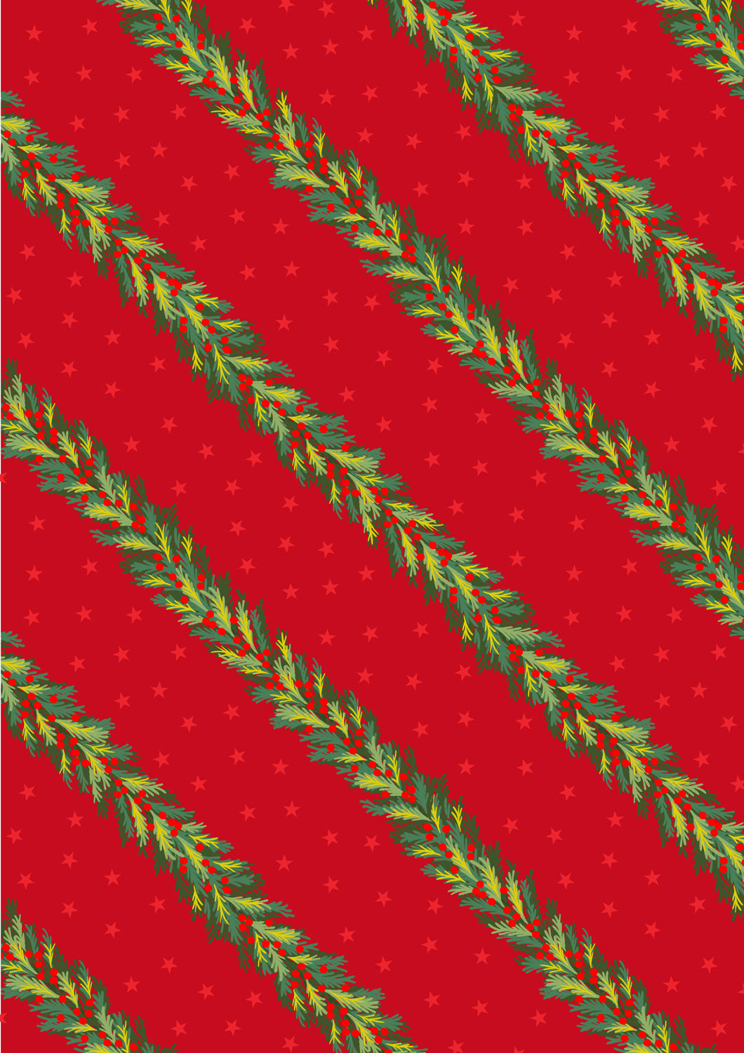 Spruce Garland on Red w/Gold Metallic Christmas in Bluebell Wood by Lewis and Irene