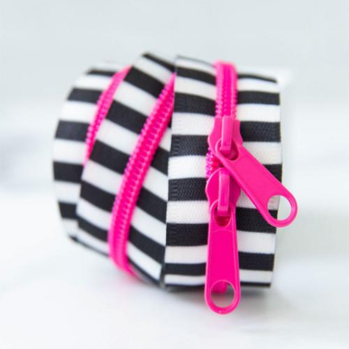 30" Zipper black and white striped with Pink Teeth by Stitch Supply