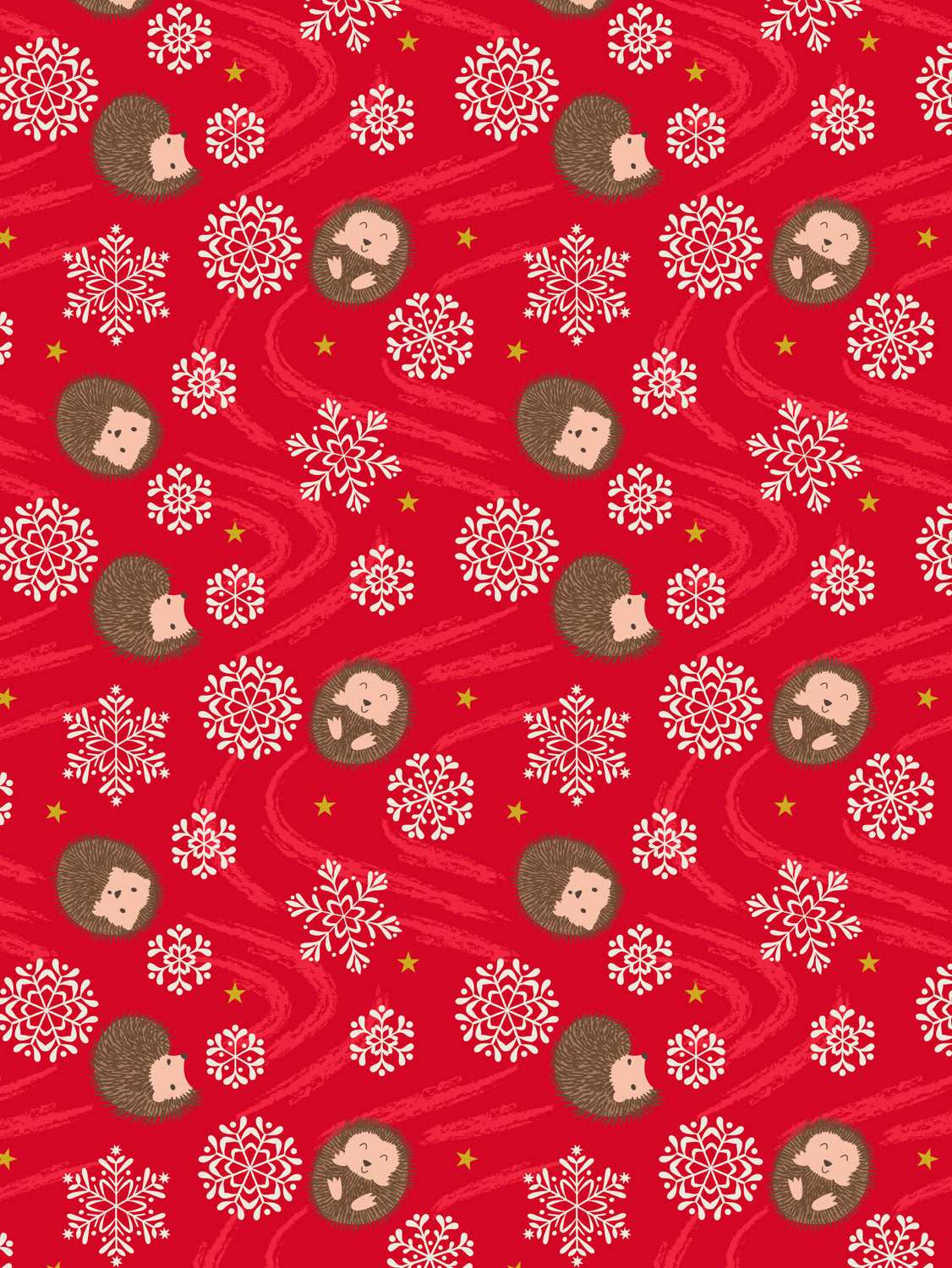 Snowflake Hedgehog on Red w/Gold Metallic Christmas in Bluebell Wood by Lewis and Irene