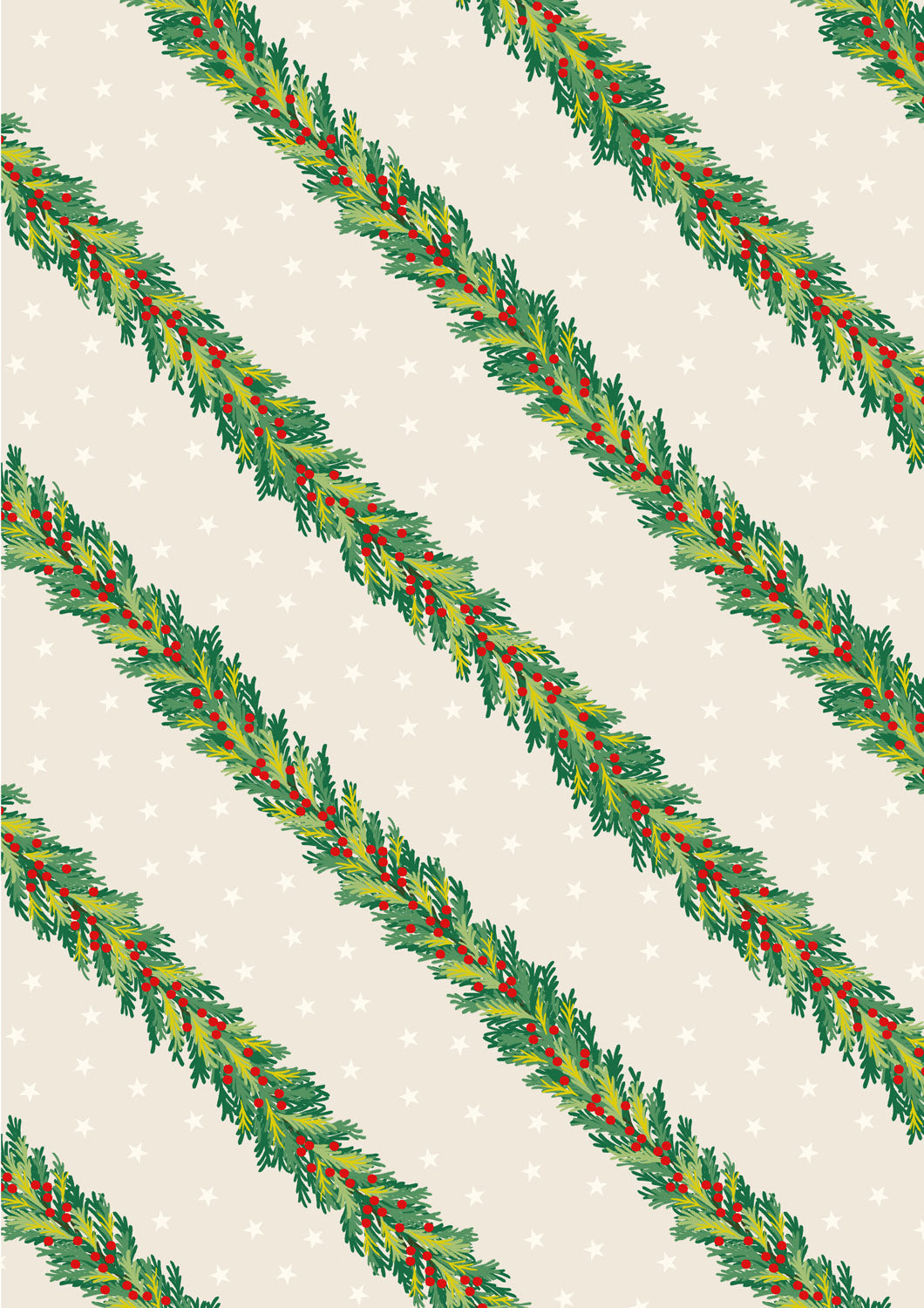 Spruce Garland on Cream w/Gold Metallic Christmas in Bluebell Wood by Lewis and Irene